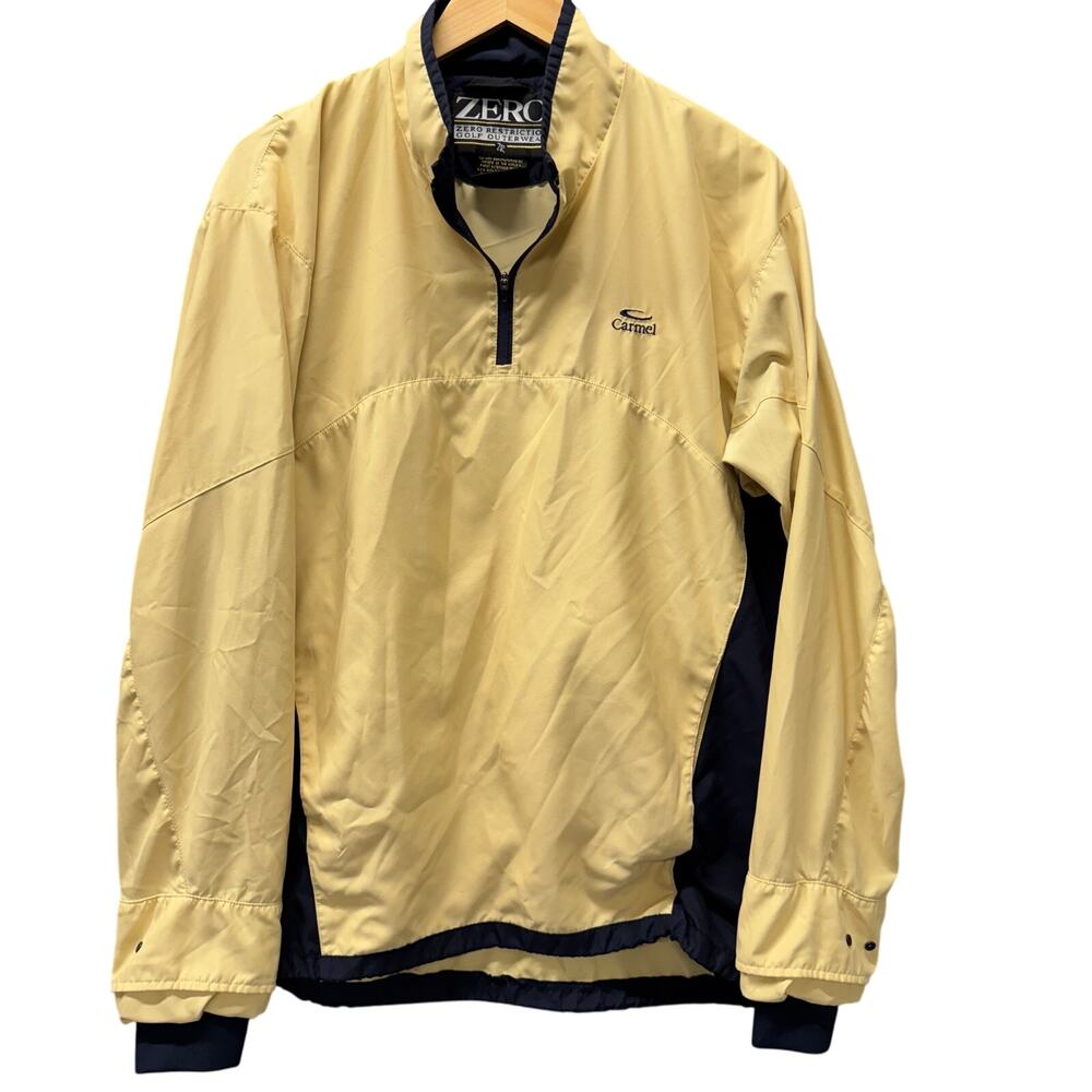 Zero Restriction Jacket Mens Large CARMEL Golf 1/4 Zip Yellow Blue‎ Vintage USA